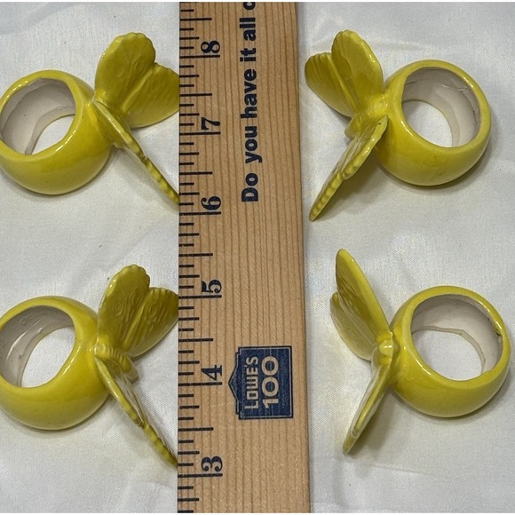 Lot of 6 Vintage‎ Yellow Butterfly Napkin Rings Porcelain Easter Spring - Picture 2 of 5